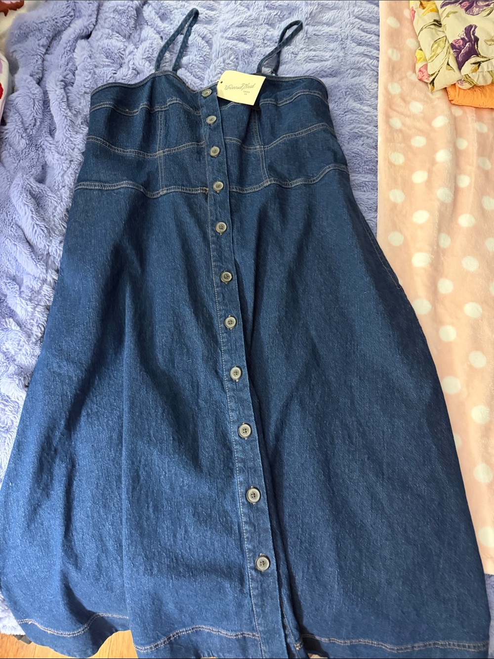 Universal Thread Dark Blue Denim Button-Front A-Line Dress